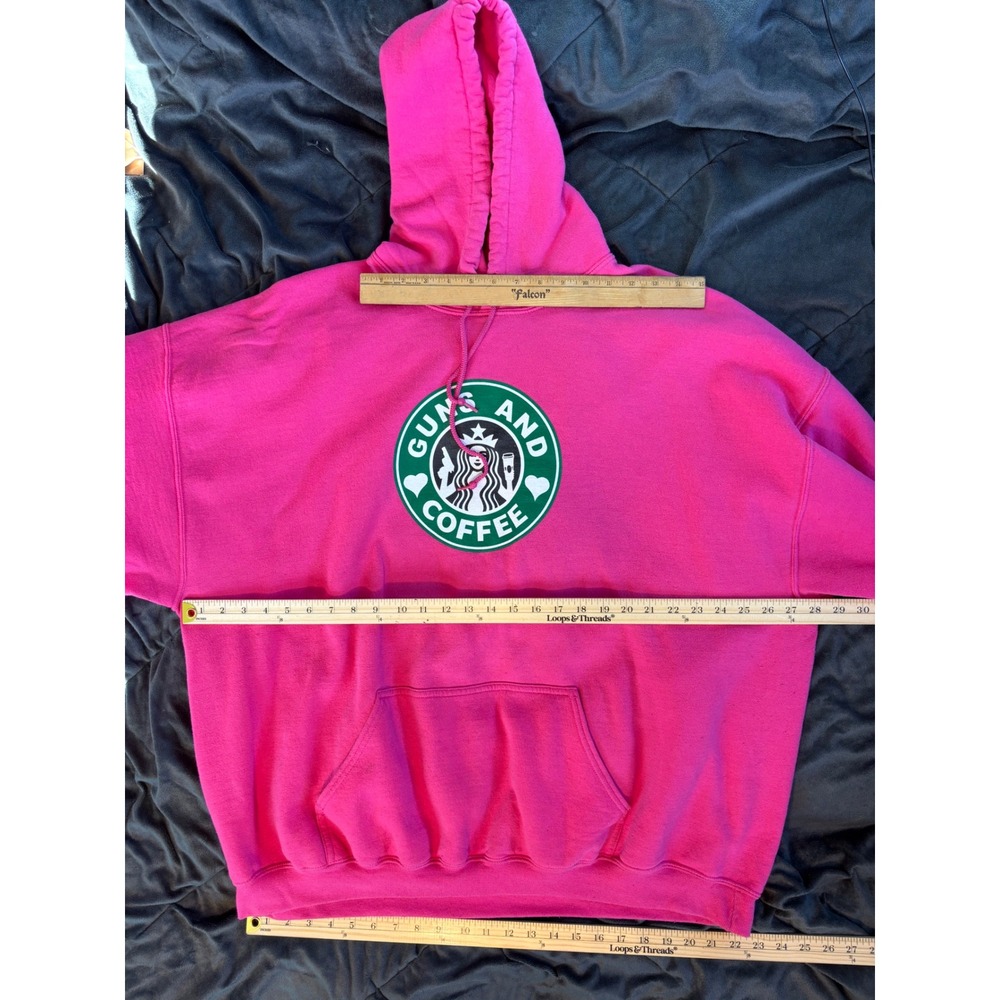 Gildan Heavy Blend Pink Guns and Coffee Parody Graphic Hoodie 3XL